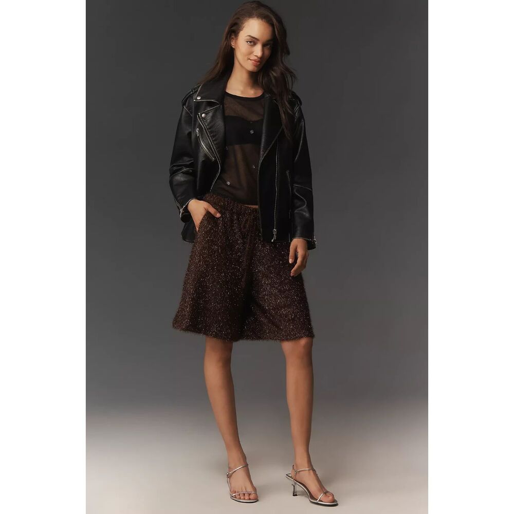Anthropologie Maeve Tinsel High-Rise Long Shorts SZ XS NWT Brown Metallic Party